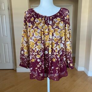 Sara Michelle Burgandy Ruffled Relaxed Fit Boho Blouse